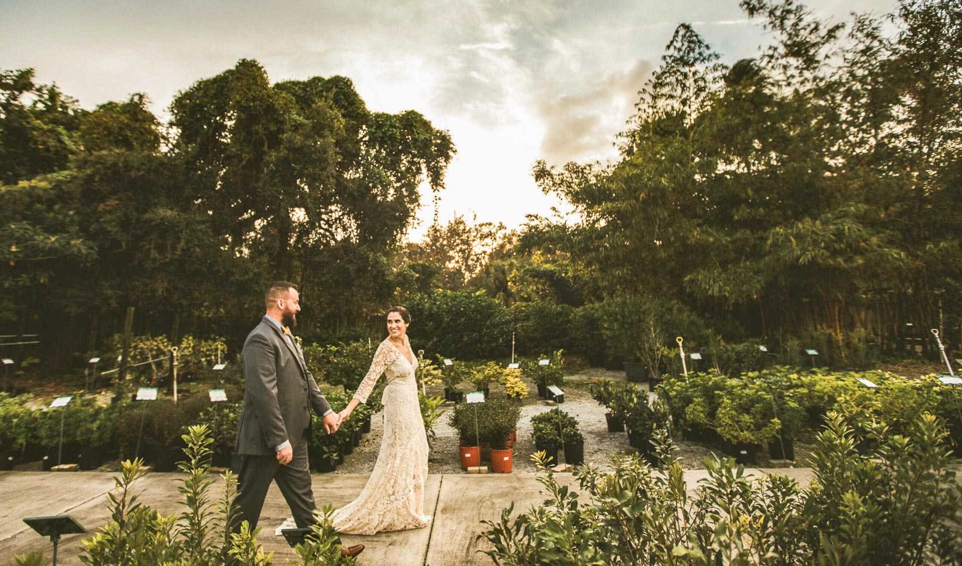 The gardens at Rockledge Gardens at sunset