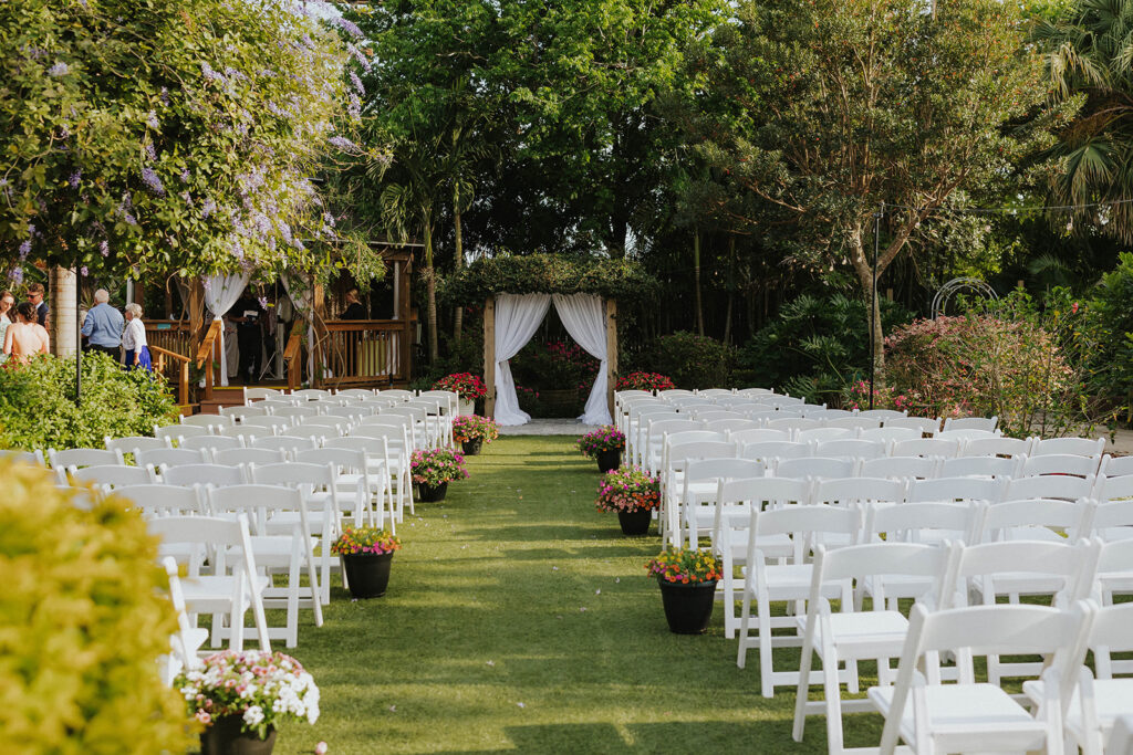 A wedding ceremony on the lawn at Rockledge Gardens