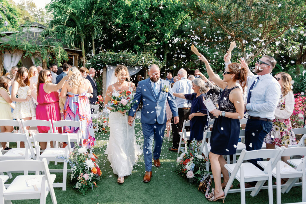 A wedding ceremony on the lawn at Rockledge Gardens
