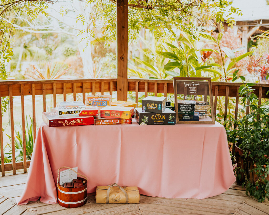 A wedding reception under the pavilion at Rockledge Gardens