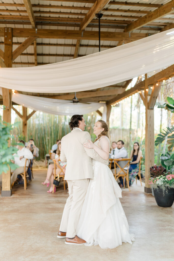 A wedding reception under the pavilion at Rockledge Gardens